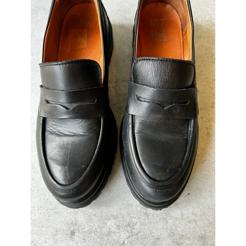 Miz Mooz Legend Black Leather Lug Sole Penny Loafers Womens Size‎ 41 EU 10 US